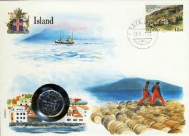 Izland 1984. 5Kr érmés, bélyeges boríték T:1