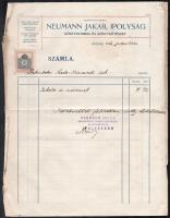 1912 Ipolyság, Neumann Jakab Ipolyság Könyvnyomda és Könyvkötészet fejléces számlája okmánybélyeggel