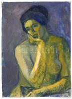Vajda Lajos jelzéssel: Női akt. Akvarell, papír, lap szélén kisebb szakadással 42x30 cm