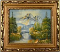 Jelzés nélkül: Hegyvidéki táj. Olaj, vászon. Dekoratív fa keretben. 20x26 cm
