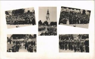 1940 Margitta, Marghita; országzászló avatási ünnepség a bevonuláskor. Hangya Szövetkezet kiadása. Sass Béla felvétele / Hungarian flag inauguration at the entry of the Hungarian troops