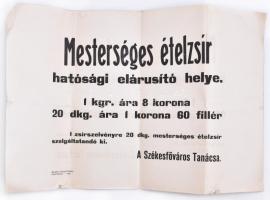 1918 Mesterséges ételzsír..., utcai plakát, hajtott, kis szakadásokkal, 33x50 cm