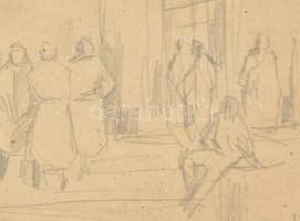 Mednyánszky jelzéssel: Alakok. Ceruza, papír, üvegezett fa keretben, 20x30,5 cm