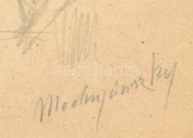 Mednyánszky jelzéssel: Alakok. Ceruza, papír, üvegezett fa keretben, 20x30,5 cm