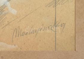 Mednyánszky jelzéssel: Katonák. Ceruza, akvarell, papír, üvegezett fa keretben, 18x28,5 cm