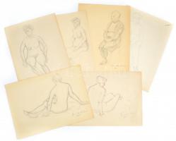 Igmándy-Schranz Emil (1906-1987), össz. 6 db mű: Női aktok, portrék (tanulmányok). Ceruza vagy filctoll, papír, kb. 30x42 cm