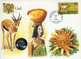 Csád 1983. 1Fr érmes, bélyeges boríték T:1