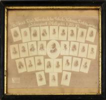 1919 Az Aradi Felső Kereskedelmi Iskola Katonai tanfolyamának érettségizett hallgatói 1918-1919, tablófotó, üvegezett keretben, fotón kis szakadás, 27x36 cm