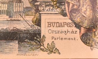 Morelli Gusztáv (1848-1909) grafikája után: Budapest, Országház (Parlament), a Millenium idején (896...