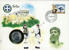Görögország 1986. 10Dr érmes, bélyeges boríték T:1
