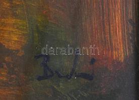 Budai László (1965): Madárkák. Olaj, farost, jelzett, fa keretben, hátoldalán címkével, 60×50 cm