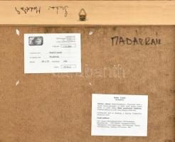 Budai László (1965): Madárkák. Olaj, farost, jelzett, fa keretben, hátoldalán címkével, 60×50 cm