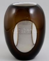 Muranói üveg váza retro deisgn. Formába öntött, több rétegű, hibátlan. / . Murano crystal large brown vase 21 cm