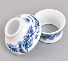 Kínai tea szertartáshoz való Quinghuaci porcelán készlet dísz dobozban, újszerű állapotban. Máz alat...