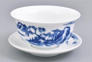 Kínai tea szertartáshoz való Quinghuaci porcelán készlet dísz dobozban, újszerű állapotban. Máz alat...