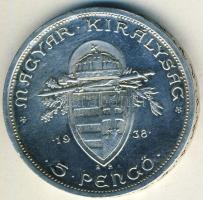 1938. 5P "Szt. István" Ag T:1-/2 kis ph