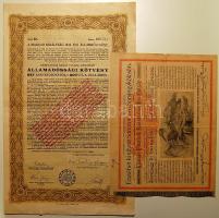1924. Államadóssági kötvény 987 aranykoronáról + 1904. Erzsébet királyné Sanatorium Sorsjegykölcsöne 5K-ról