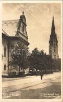 1925 Igló, Zipser Neudorf, Spisská Nová Ves; Evangel. Kostol / Evangélikus templom / Lutheran church. F. Schiebl photo (vágott / cut)