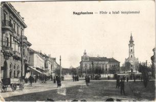 1917 Nagykanizsa, Fő tér a felső templommal. Vasúti tőzsde kiadása 4486. (EK)