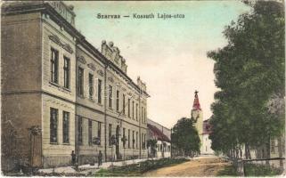 1922 Szarvas, Kossuth Lajos utca, iskola, templom. Ifj. Kovacsik Károly kiadása (EK)