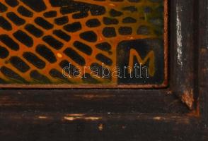 Morelli Edit (1940): Krisztus angyalokkal. Tűzzománc, rézlap. Jelzett. 26x22 cm Fa keretben