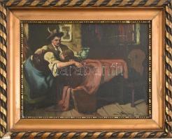 Azonosítatlan jelzéssel: Kesergő. Olaj, vászon. Jelzett, kis karcokkal. Keretben. 26x21 cm