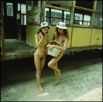 cca 1992 Fogaskerekűvel a hétvégi piknikre, 13 db vintage NEGATÍV Menesdorfer Lajos (1941-2005) buda...