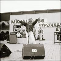 1986 Neoton Familia a színpadon, 13 db vintage NEGATÍV Menesdorfer Lajos (1941-2005) budapesti fotóművész hagyatékából, 6x6 cm