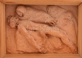 Horváth Anna (1924 - 2005): Tábori oltár. Nagy méretű 
 terrakotta szobor, kézzel festett, 86x60 cm...