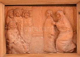 Horváth Anna (1924 - 2005): Tábori oltár. Nagy méretű 
 terrakotta szobor, kézzel festett, 86x60 cm...