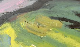 Csepeli Németh Miklós (1934-2012): Táj házzal, 1965. Olaj, papír, kartonra kasírozva, jelezve és dat...