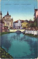 1917 Ljubljana, Laibach; Francovo nabrezje / bridge, tram (EK)