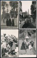 cca 1910 Egyiptom, 9 db vintage fotó és/vagy fotólap sokféle témáról (vízárus, arab piac, teve a szántásban, vitorlások, stb.), a Central Photo Store Luxor pecsétjével ellátott fényképek, 8,6x13,7 cm