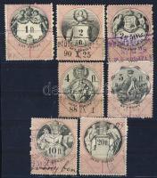 1881 Okmánybélyeg sor 8 db klf forintos értéke stecklapon
