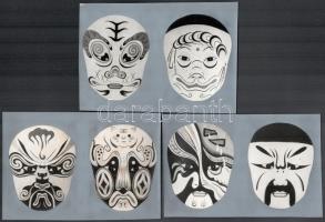 cca 1910 Óceánia, harcosok álarca, 6 db vintage sajtófotó; a képek háttere amerikai retussal (légfúv...