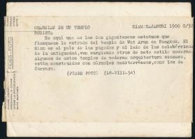 cca 1900 Sziám, 5 db vintage sajtófotó idegen nyelveken feliratozva - táncosok, temetés, szobrok, ri...