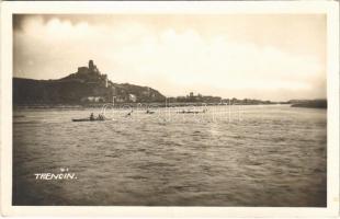 1932 Trencsén, Trencín; vár, evezősök / Trenciansky hrad / castle ruins, rowing boats, rowing practice. photo