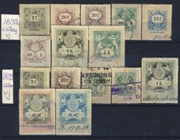 1899 Okmánybélyeg sor 15 db értéke csillag, szám vagy fordított szám vízjellel, berakólapon