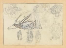 Lotz Károly (1833-1904): Alvó fiú + vázlatok. Egy lap Lotz Károly vázlatfüzetéből. Két oldalon rajzo...