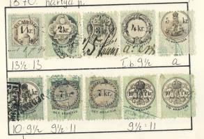 1870-től 160 db magyar okmánybélyeg cserefüzetben, kiadások szerint rendezve