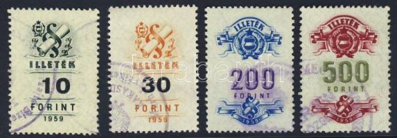 1959 Okmánybélyeg sor 4é, stecklapon