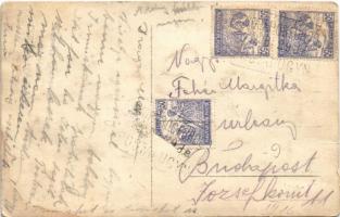 1922 Gyopáros (Orosháza), Kerektó-gyógyfürdő, fürdőzők, csónak. Kovács photo (kopott sarkak / worn c...