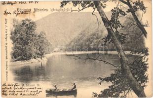 1903 Miskolc, a Hámori-tó, csónak. Lővy J. Fia kiadása (EB)