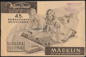 1935 Bp. IV., Klein Dezső 45. karácsonyi játékárjegyzéke Märklin mechanikai játékokról, 31p