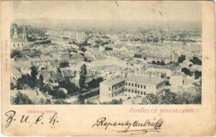 1900 Miskolc, Általános látkép, zsinagóga. Gedeon A. kiadása (EM)