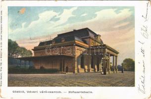 1900 Gödöllő, vasútállomás, udvari várócsarnok. Erdélyi cs. és kir. udvari fényképész felvétele után (kis szakadás / small tear)