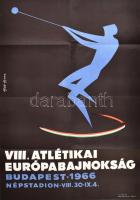 1966 Bp., VIII. Atlétikai Európa-bajnokság plakát, Gáll Gyula grafikája, hajtott, apró szakadással, 68×46 cm