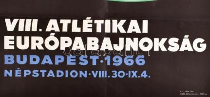 1966 Bp., VIII. Atlétikai Európa-bajnokság plakát, Gáll Gyula grafikája, hajtott, apró szakadással, ...