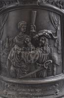 Rembrandt alkotásokat ábrázoló  fedeles ón sörös kupa 18 cm