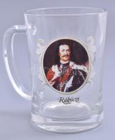 II. Rákóczi Ferenc képét ábrázoló üveg sörös korsó 14 cm